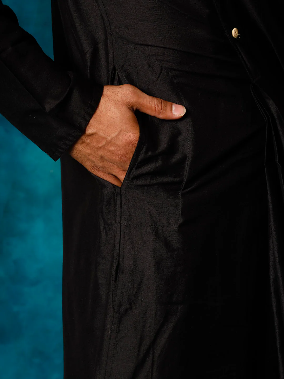 Men's Black Pleated Kurta - Image 6