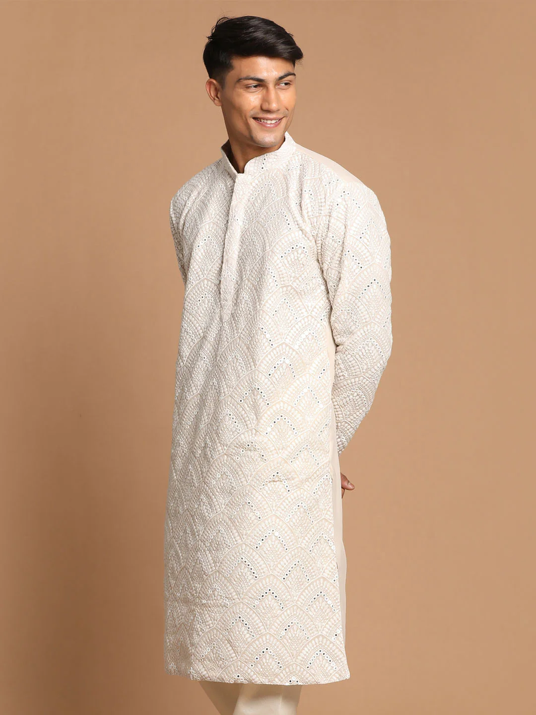 Men's Gray Ethnic Mirror Kurta - Image 3