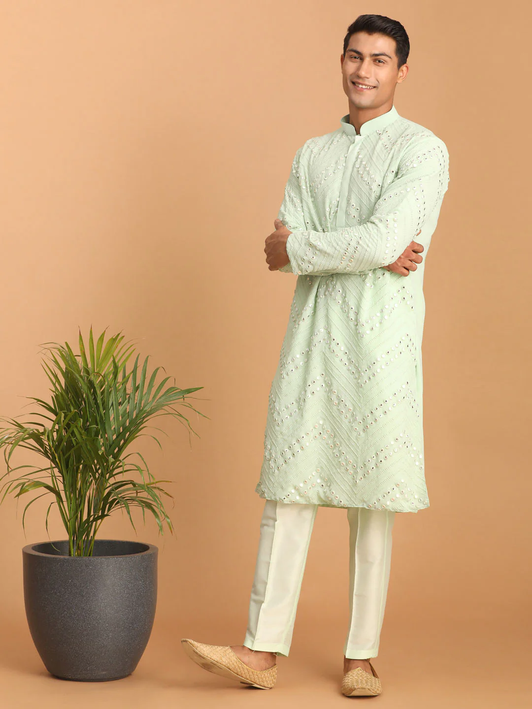 Men's Mint Green Mirror Kurta Pant Set - Image 7