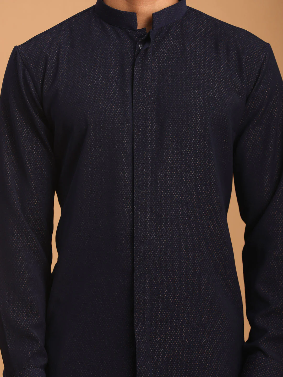 Men's Navy Blue Printed Kurta With Pant Set - Image 4