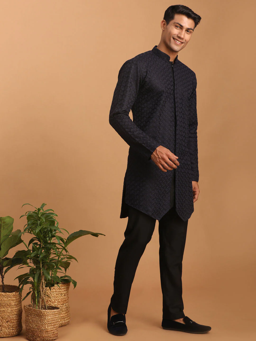 Men's Navy Blue Kurta Pant Set - Image 2