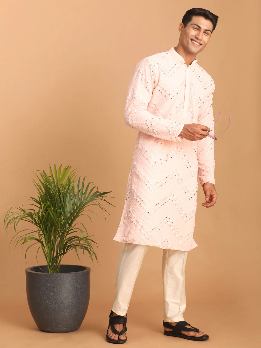 Men's Pink Mirror Kurta Pant Set - Image 2