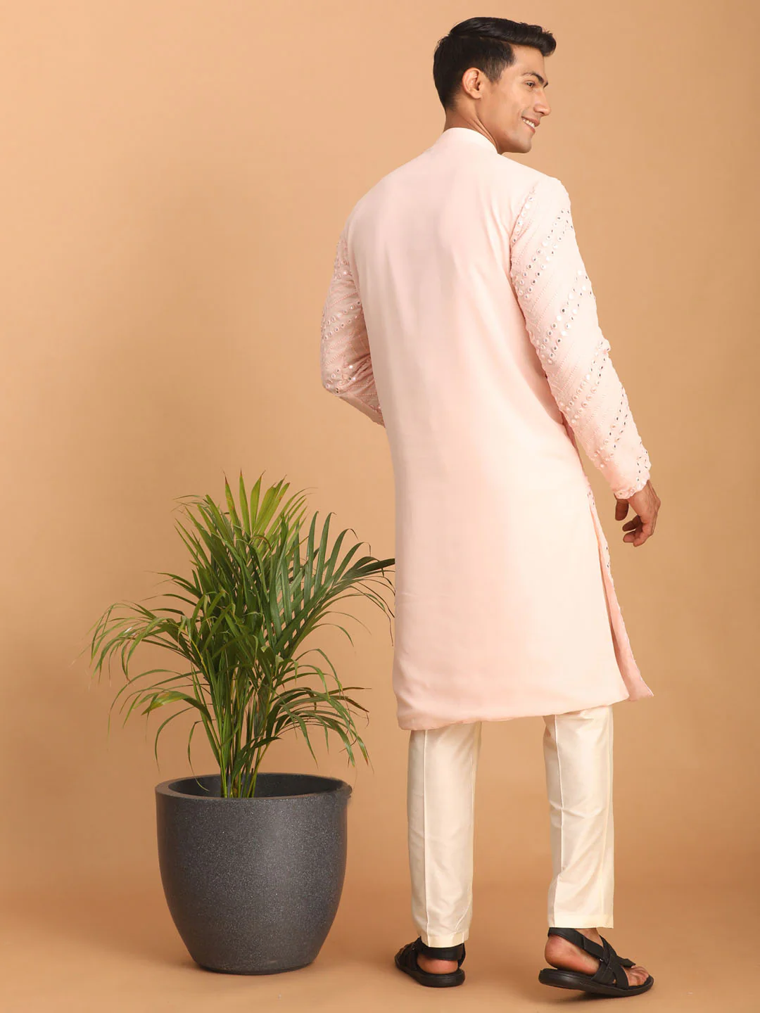 Men's Pink Mirror Kurta Pant Set - Image 3