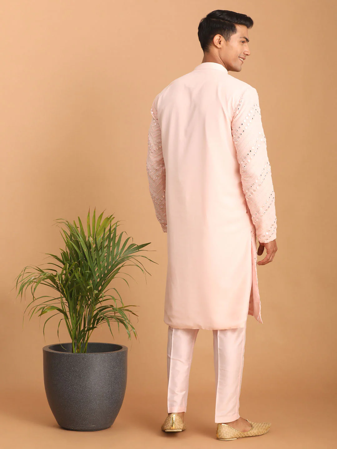 Men's Pink Mirror Kurta Pant Set - Image 3