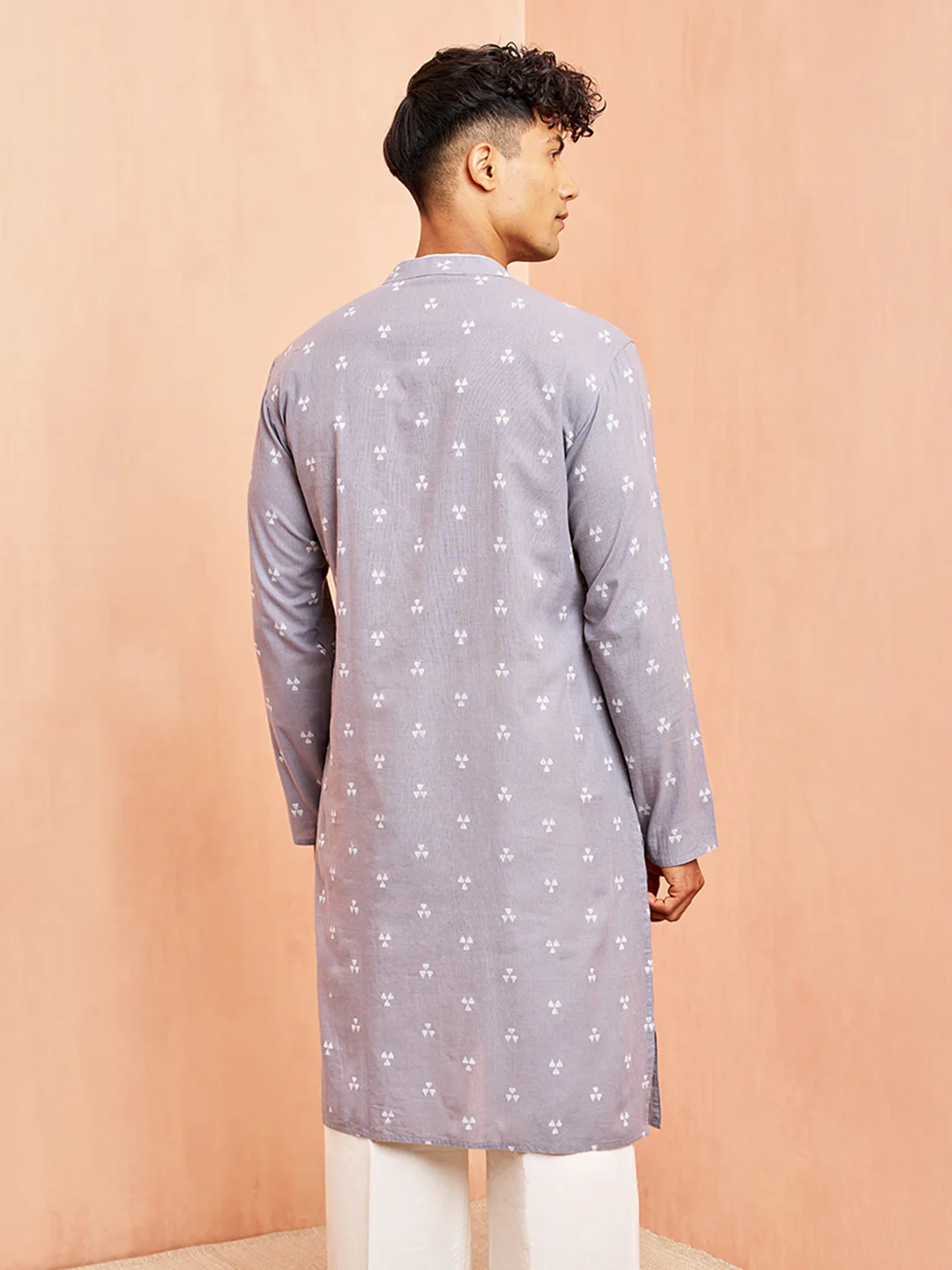 Men's Grey Geometric Booti Jacquard Kurta - Image 5