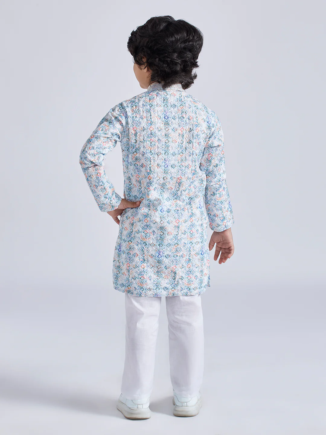 Boy's' Aqua Kurta And Pyjama Set - Image 5