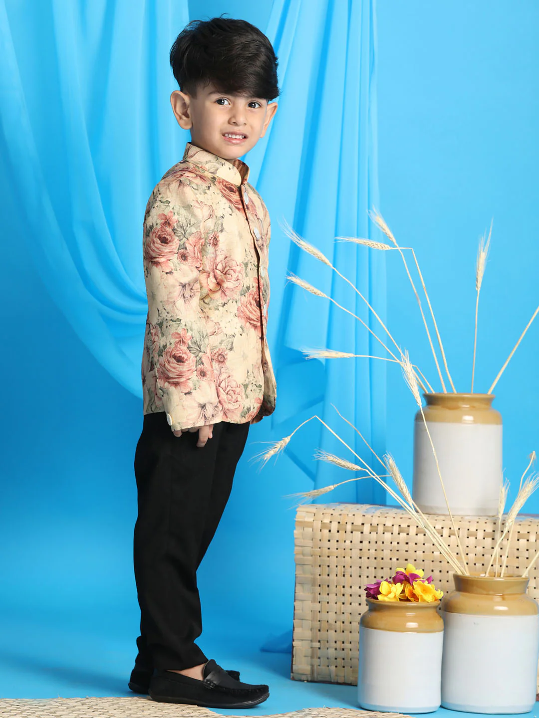 Boy's Beige Printed Jodhpuri - Image 2