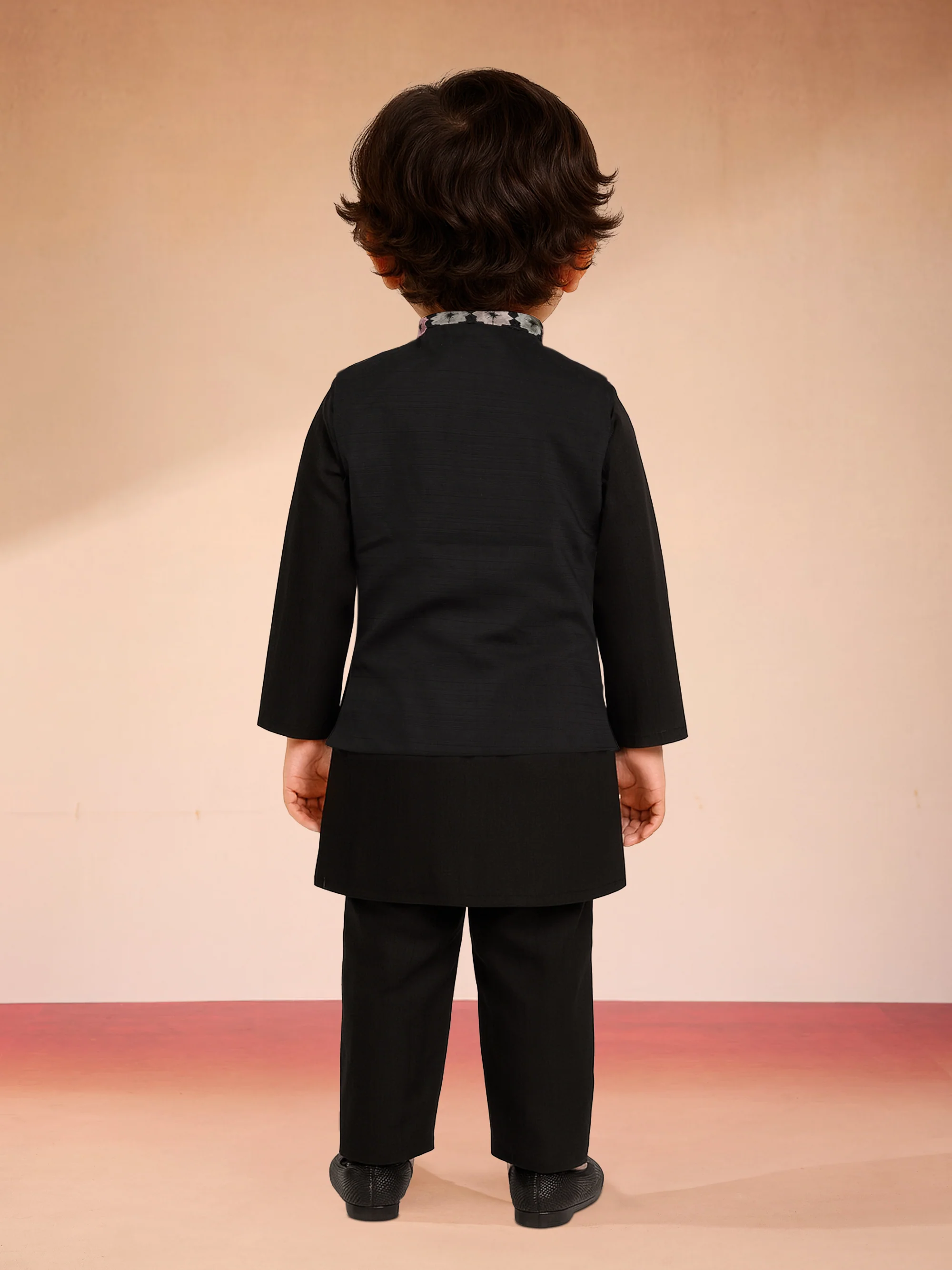 Boys Black Silk Blend Embroidered Nehru Jacket Set - Image 3