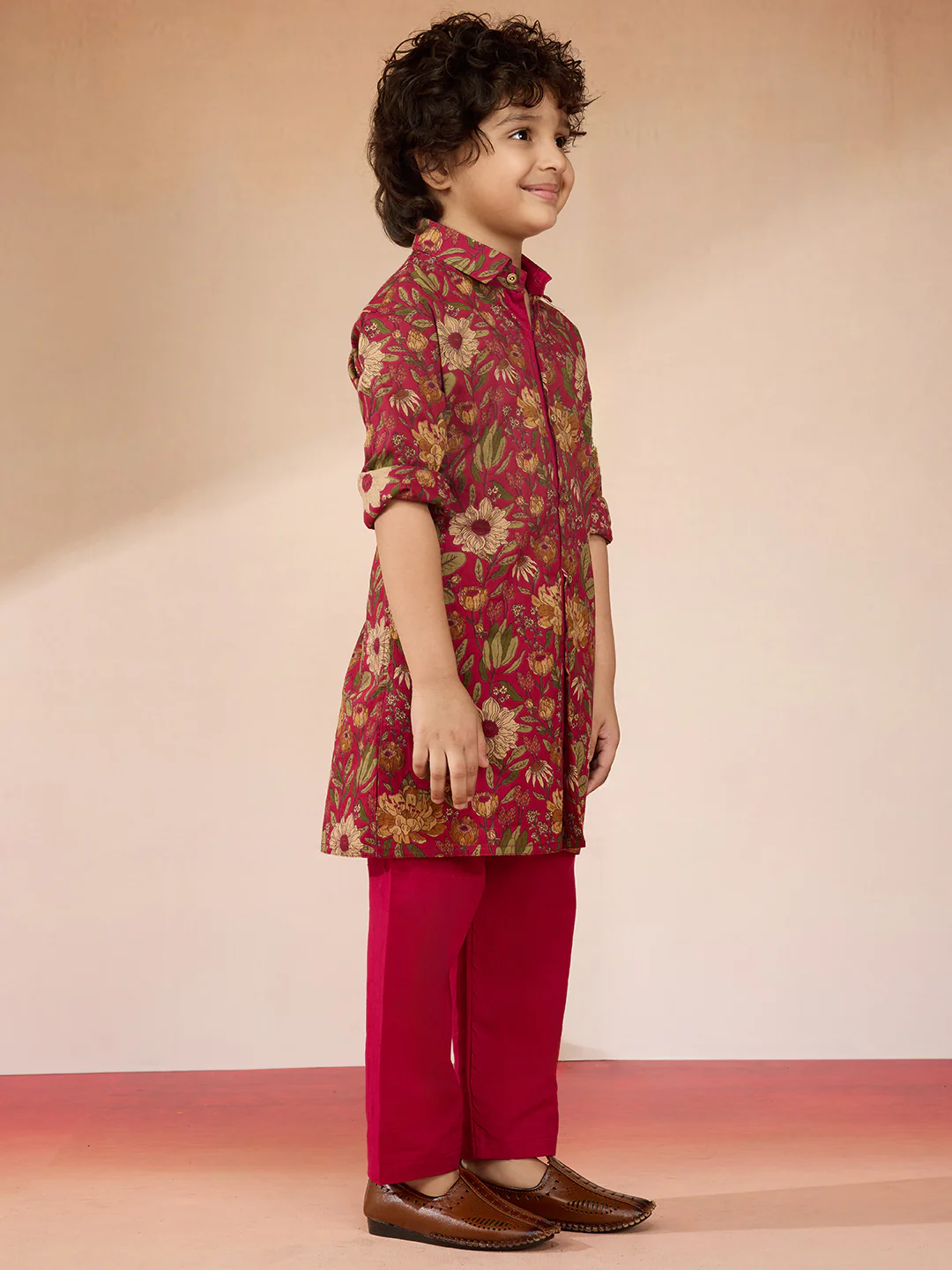 Boys Falsa Cotton Floral Print Kurta with Pyjama Set - Image 3