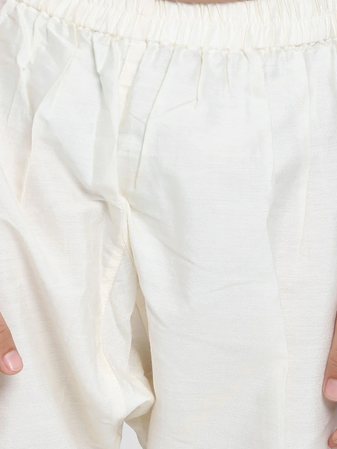 Boy's Light Green Woven Jacket With Cream Kurta And Pyjama Set - Image 5