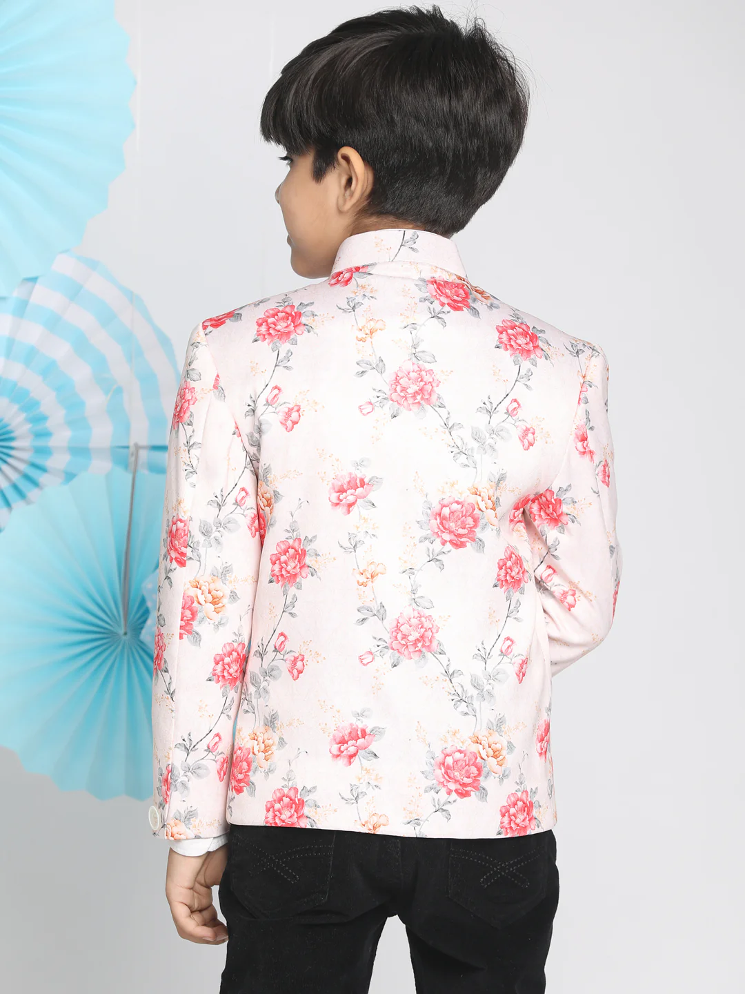 Floral Printed Peach Bandhgala Prince Coat Jodhpuri - Image 3