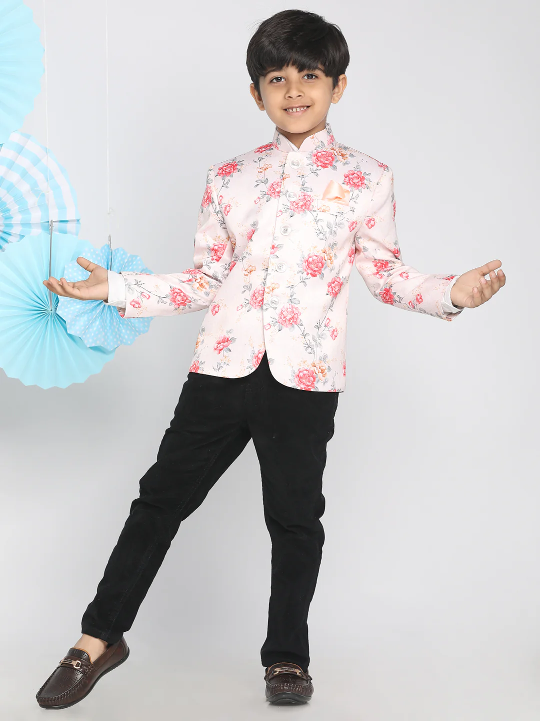 Floral Printed Peach Bandhgala Prince Coat Jodhpuri - Image 5