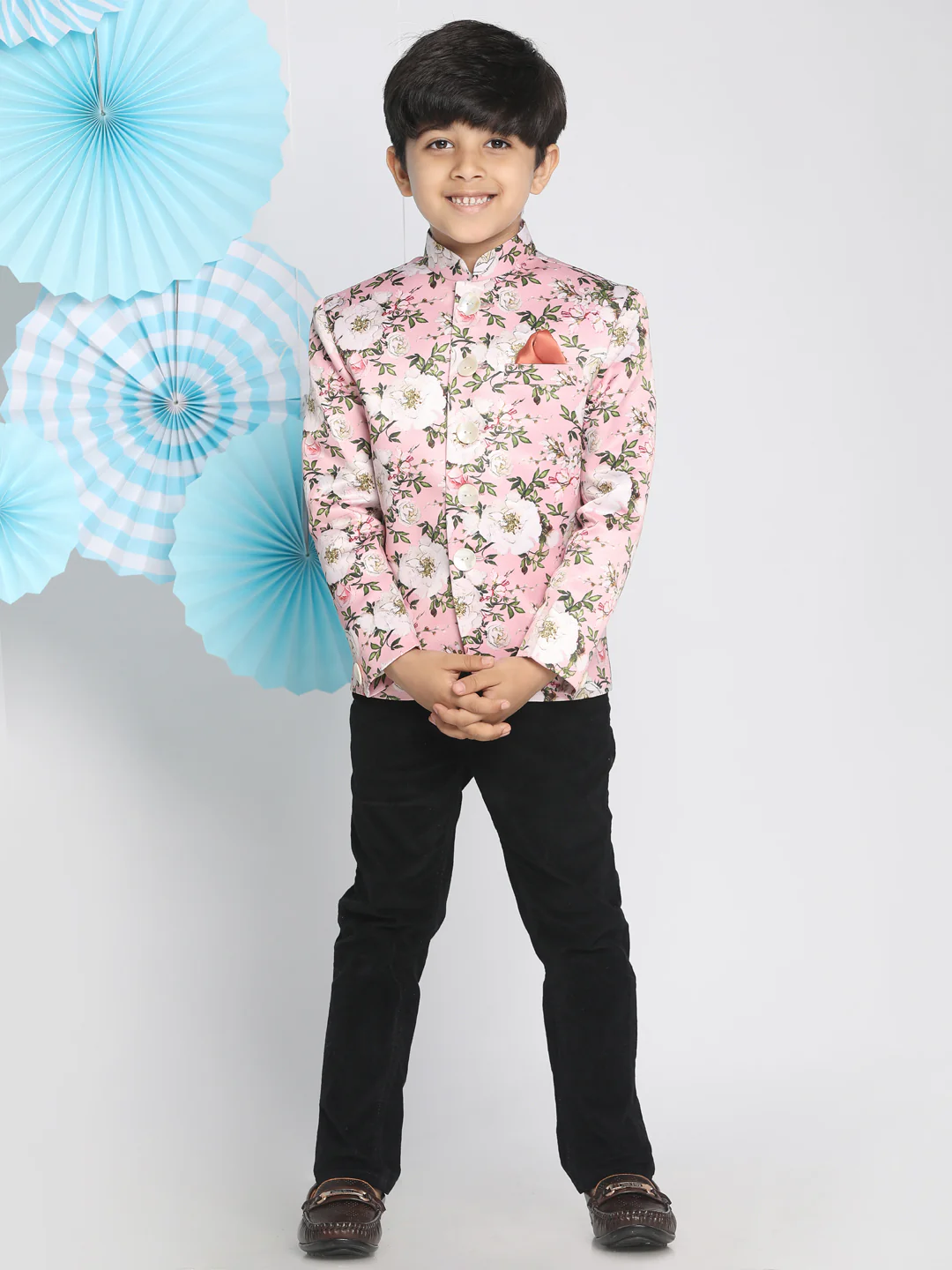 Floral Printed Pink Bandhgala Prince Coat Jodhpuri - Image 6