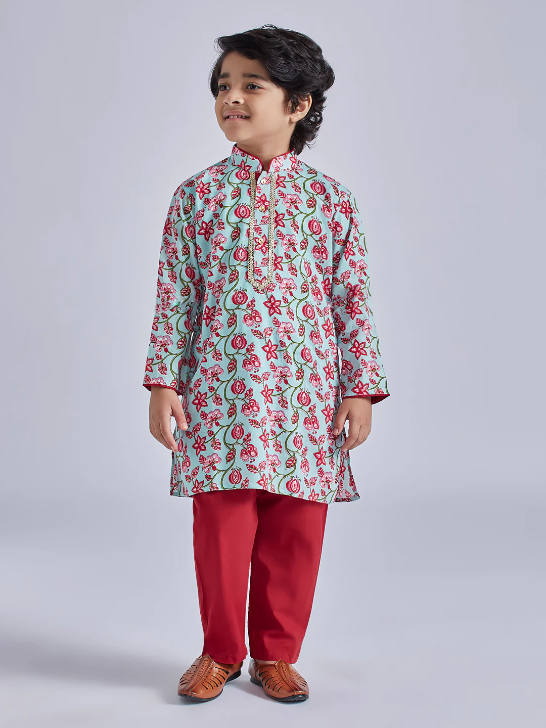 Boy's' Multicolour And White Kurta Pyjama Set - Image 2