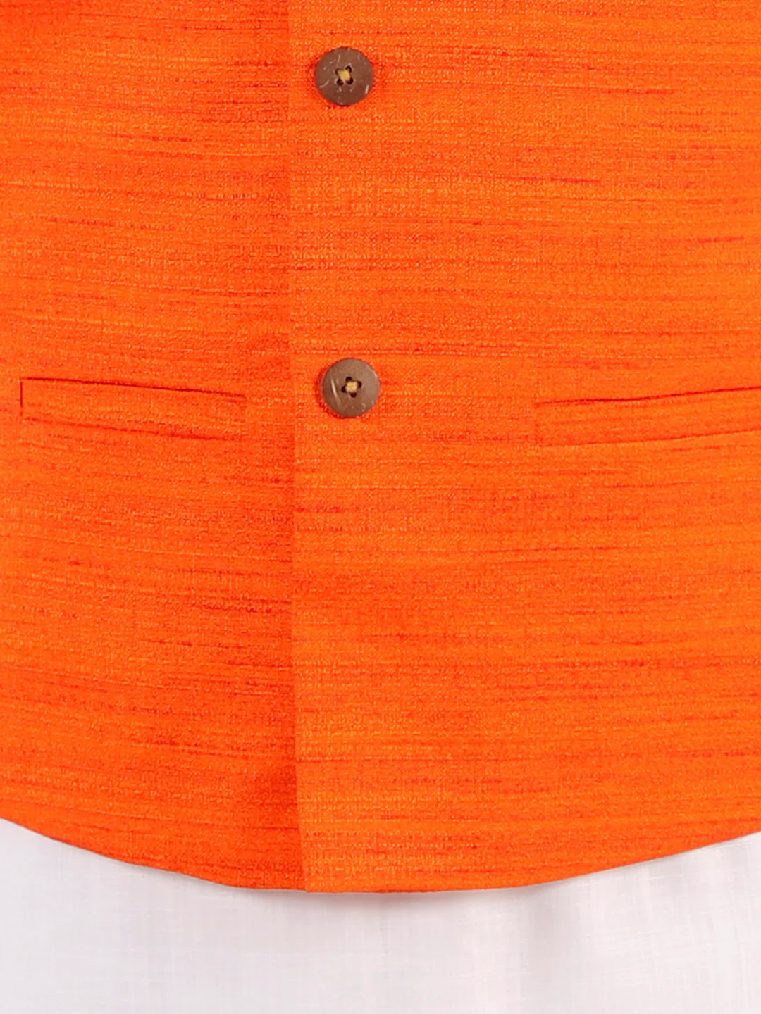 Boy's Orange And White Jacket, Kurta And Pyjama Set - Image 4