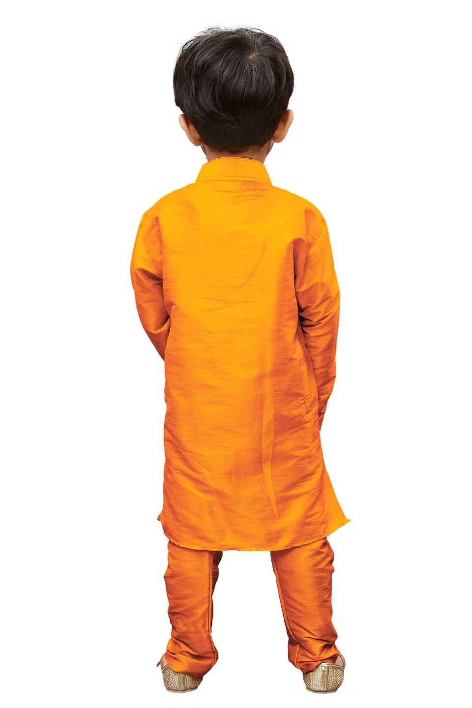VASTRAMAY Boys' Orange Cotton Silk Blend Kurta and Pyjama Set - Image 3