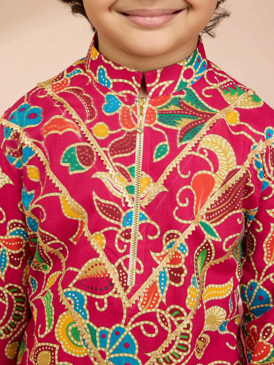 Boys Pink Cotton Kurta Pajama Set - Image 2