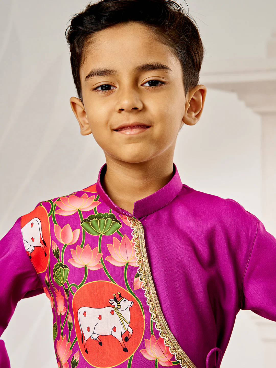 Boy's Purple Muslin Kurta Dhoti Set - Image 2