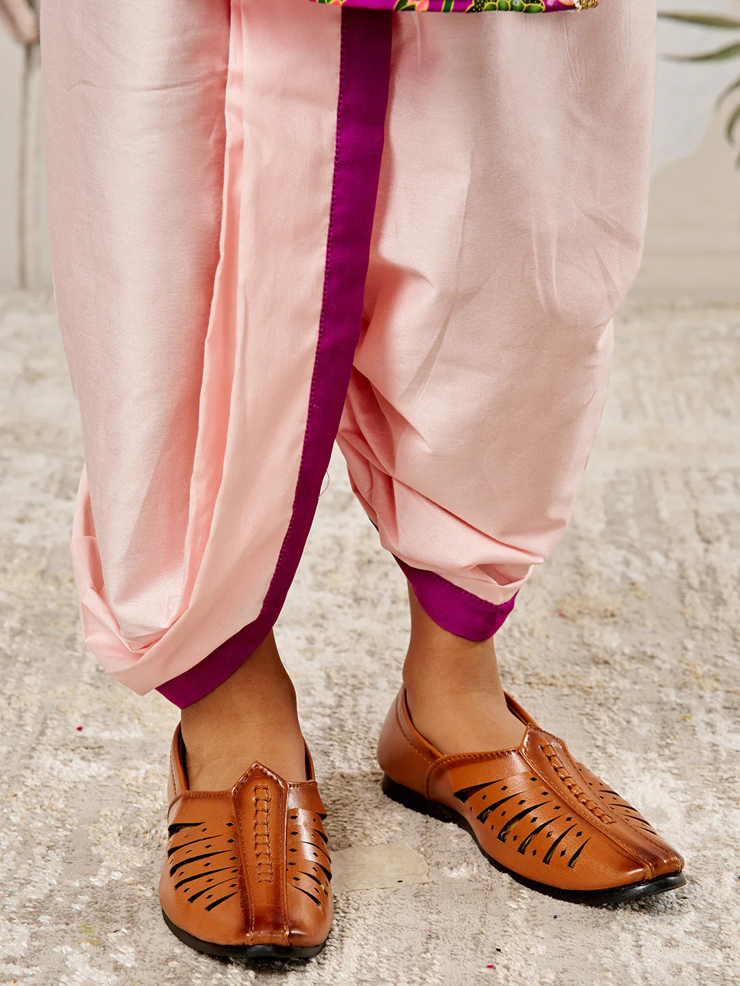 Boy's Purple Muslin Kurta Dhoti Set - Image 5