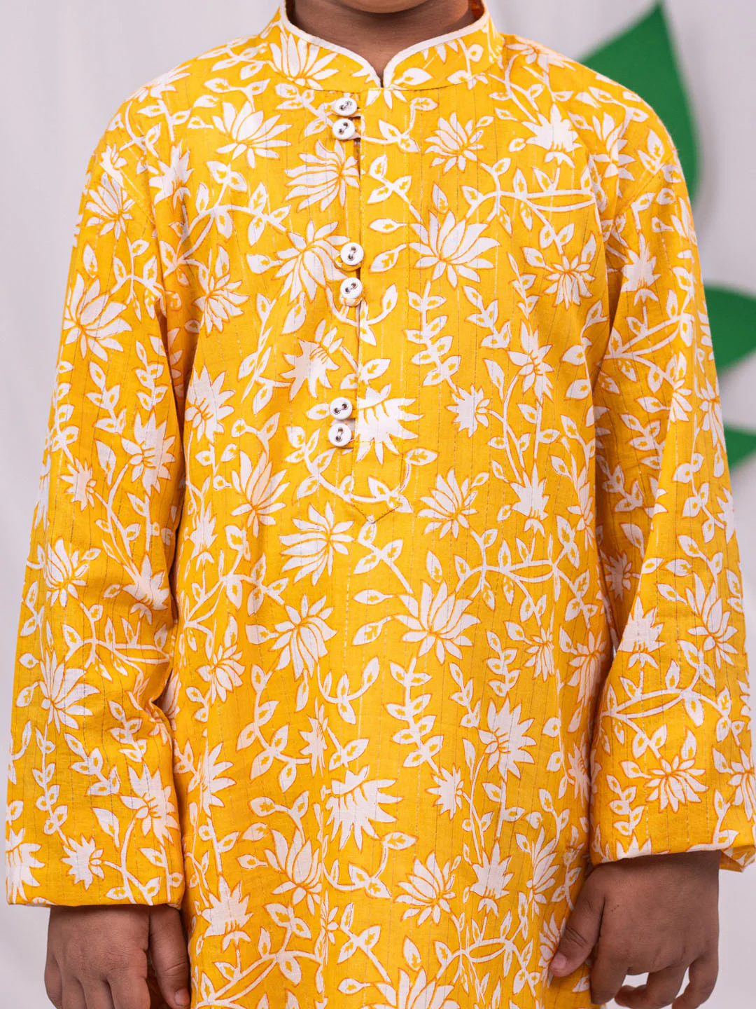 Boy's' Yellow And White Kurta And Pyjama Set - Image 3