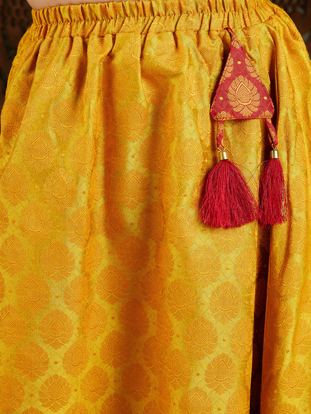Girl's' Mustard And Maroon Lehenga Set - Image 7