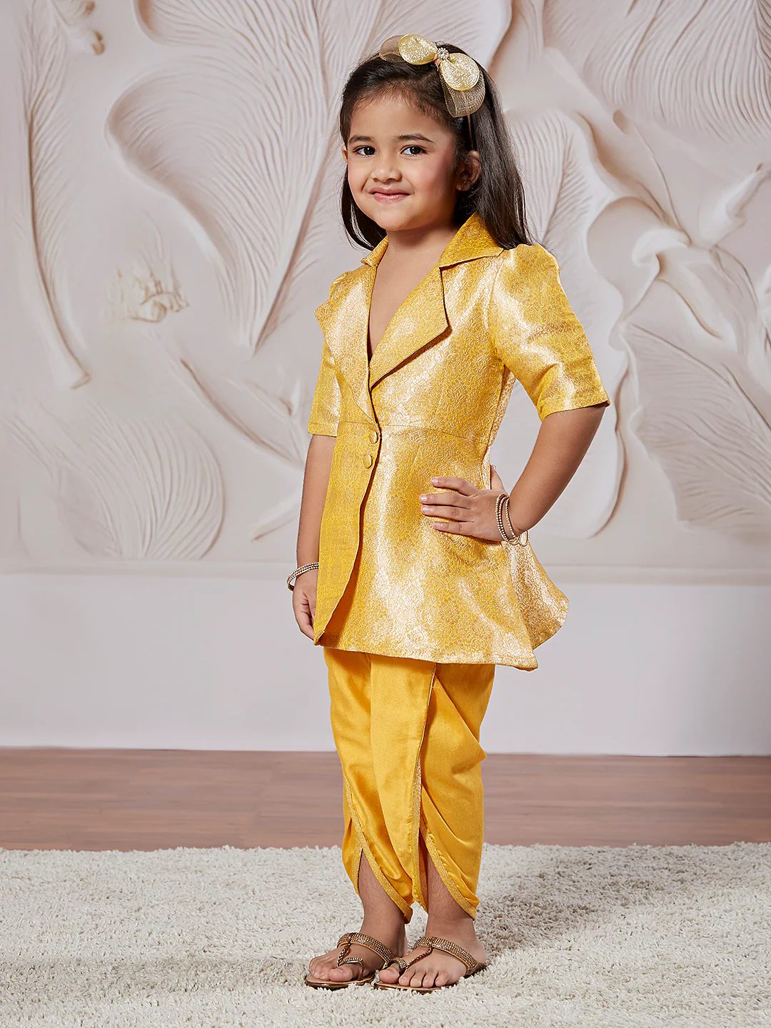 Girl's' Mustard Kurta And Dhoti Pant Set - Image 3