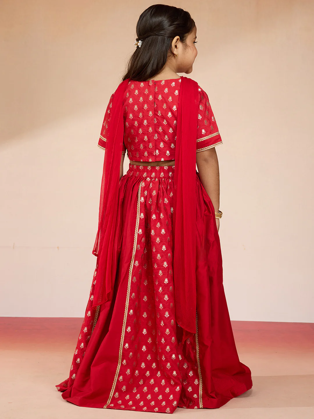 Vastramay Girls Red Viscose Lehenga Set - Image 5