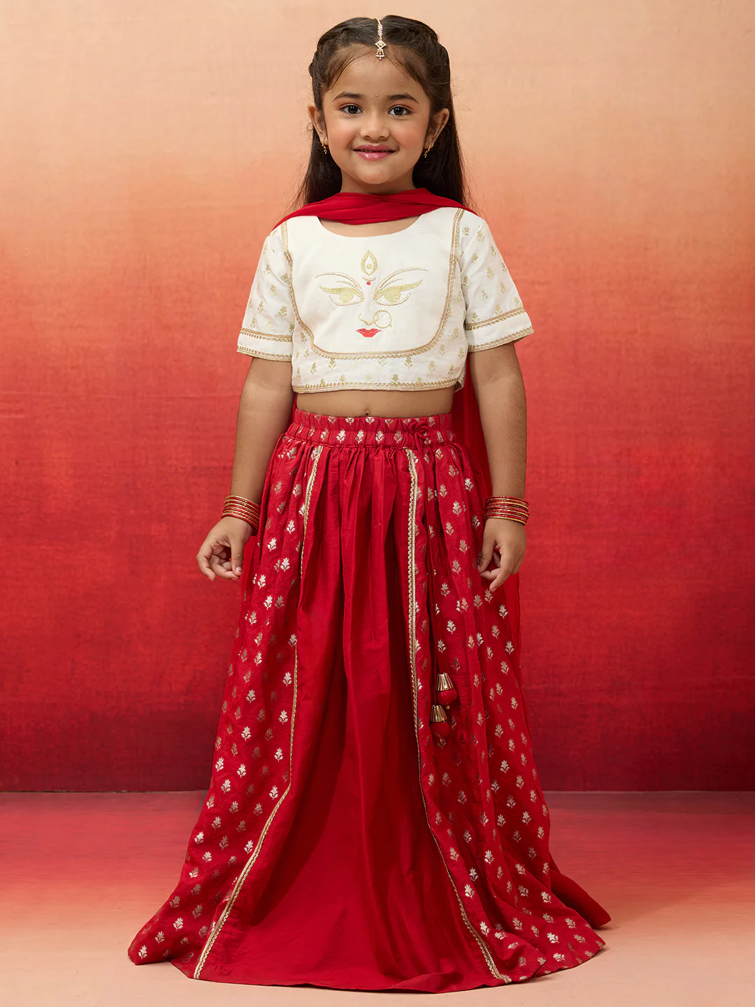 Vastramay Girls White Viscose Lehenga Set - Image 3