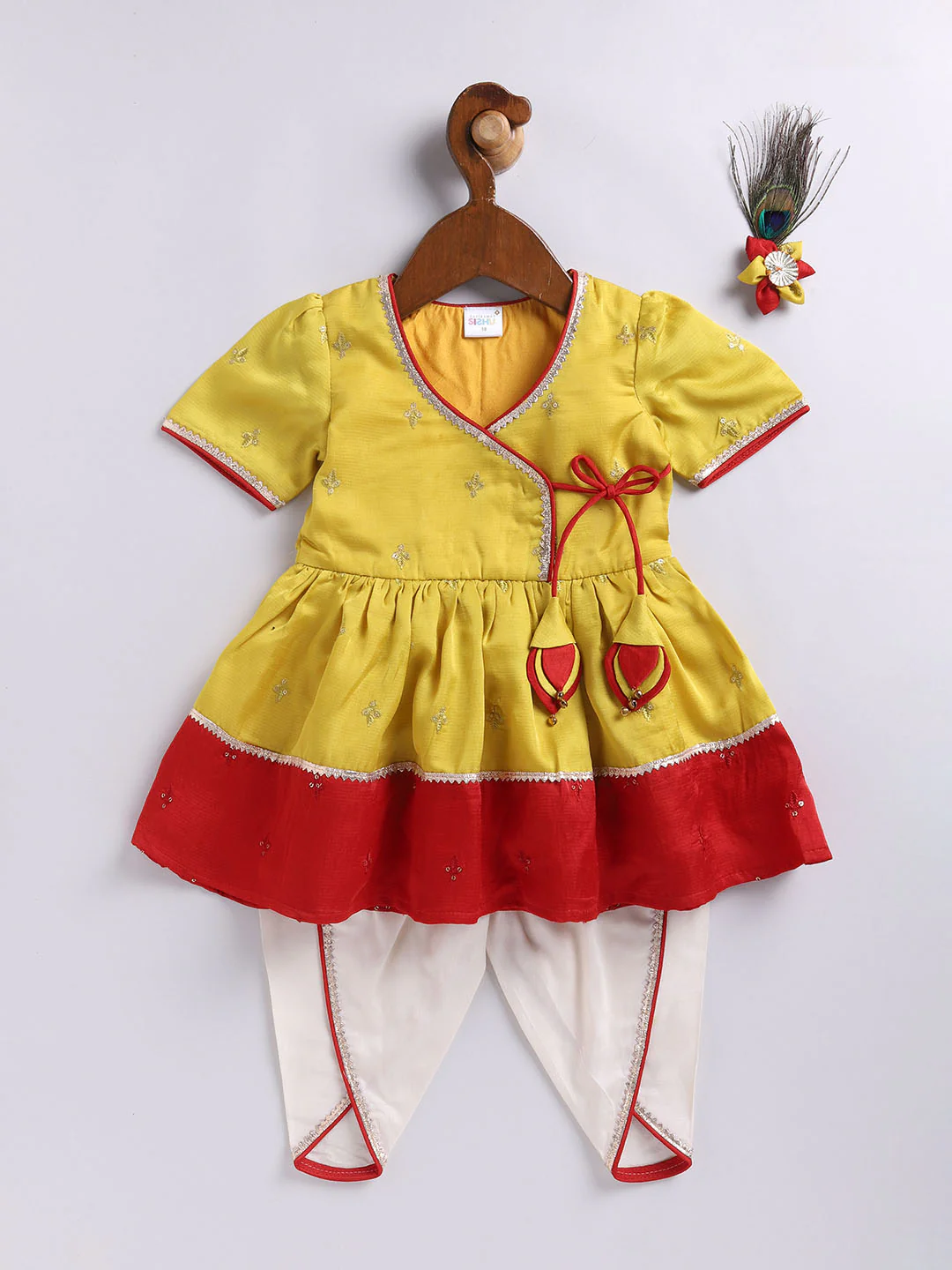 Girl's' Yellow And Cream Dhoti Kurta Set - Image 2