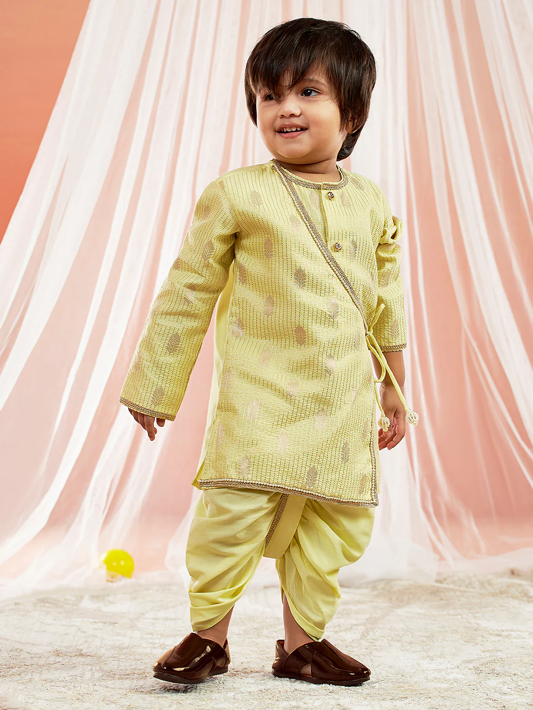 Infant Boy's Mint Green Silk Blend Kurta And Dhoti Set - Image 3