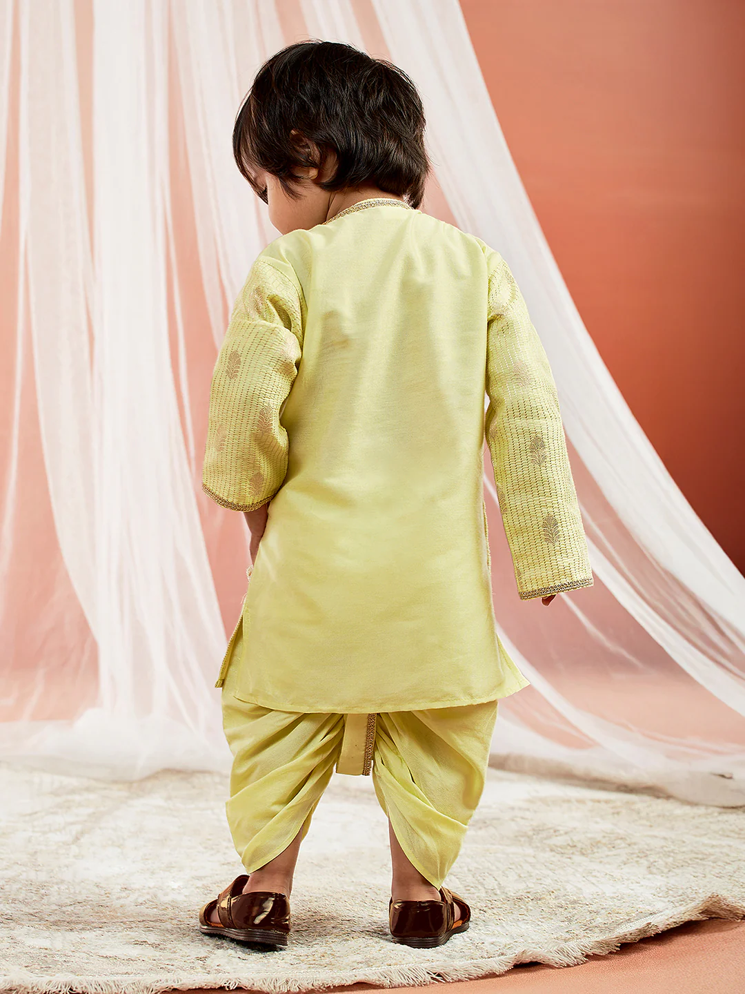Infant Boy's Mint Green Silk Blend Kurta And Dhoti Set - Image 5
