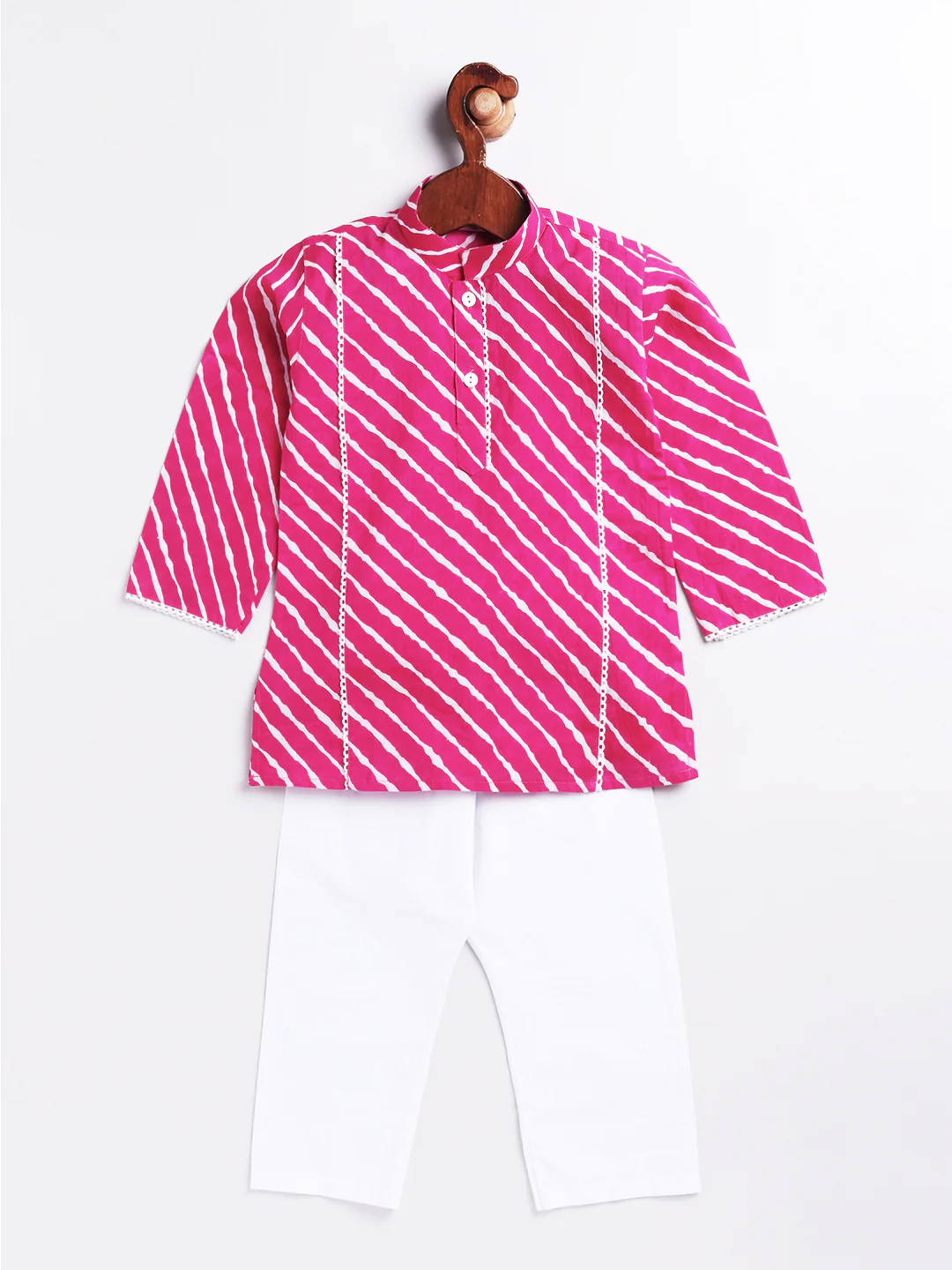 Infant Boy's Pink And White Cotton Kurta Pyjama Set - Image 3