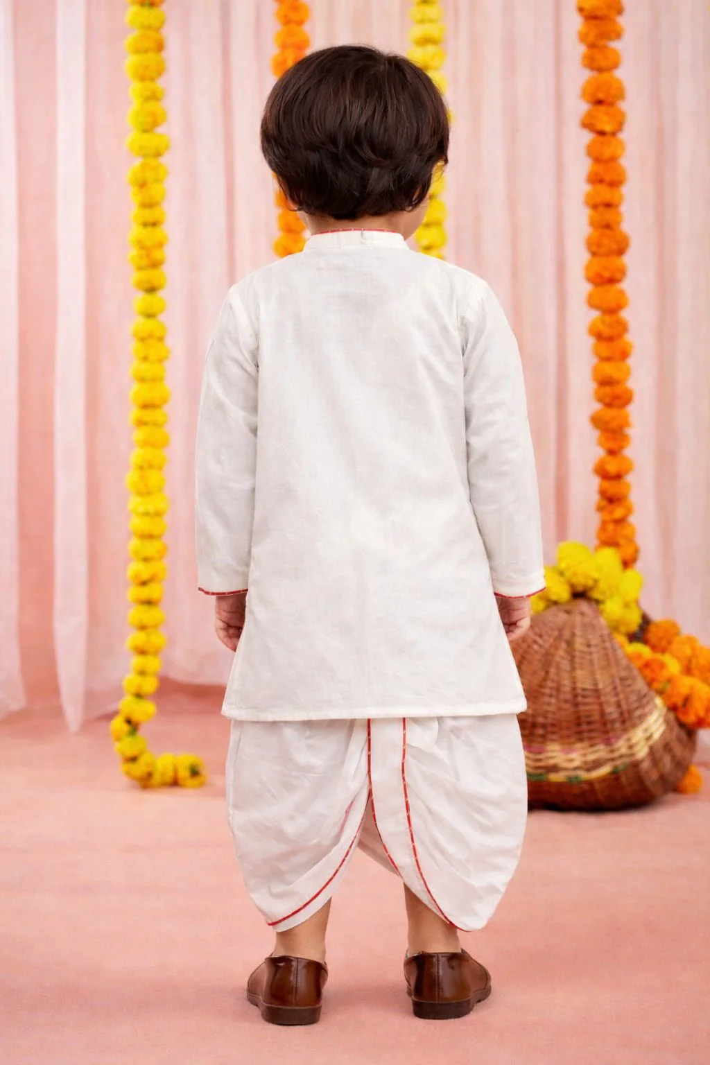 Vastramay Boys White Cotton Angrakha Kurta Dhoti Set - Image 3