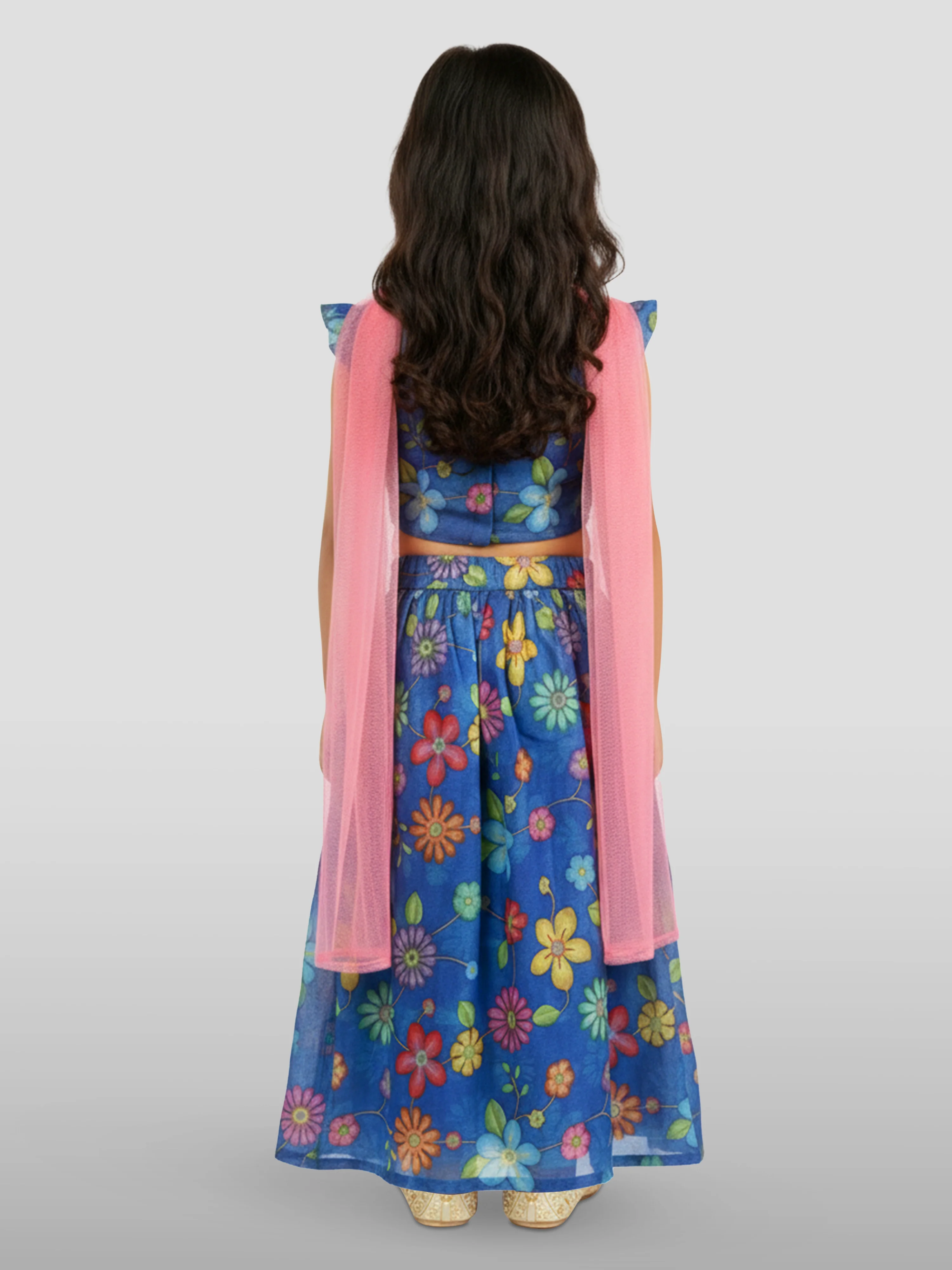 Vastramay Kids Blue Organza Lehenga Set - Image 4