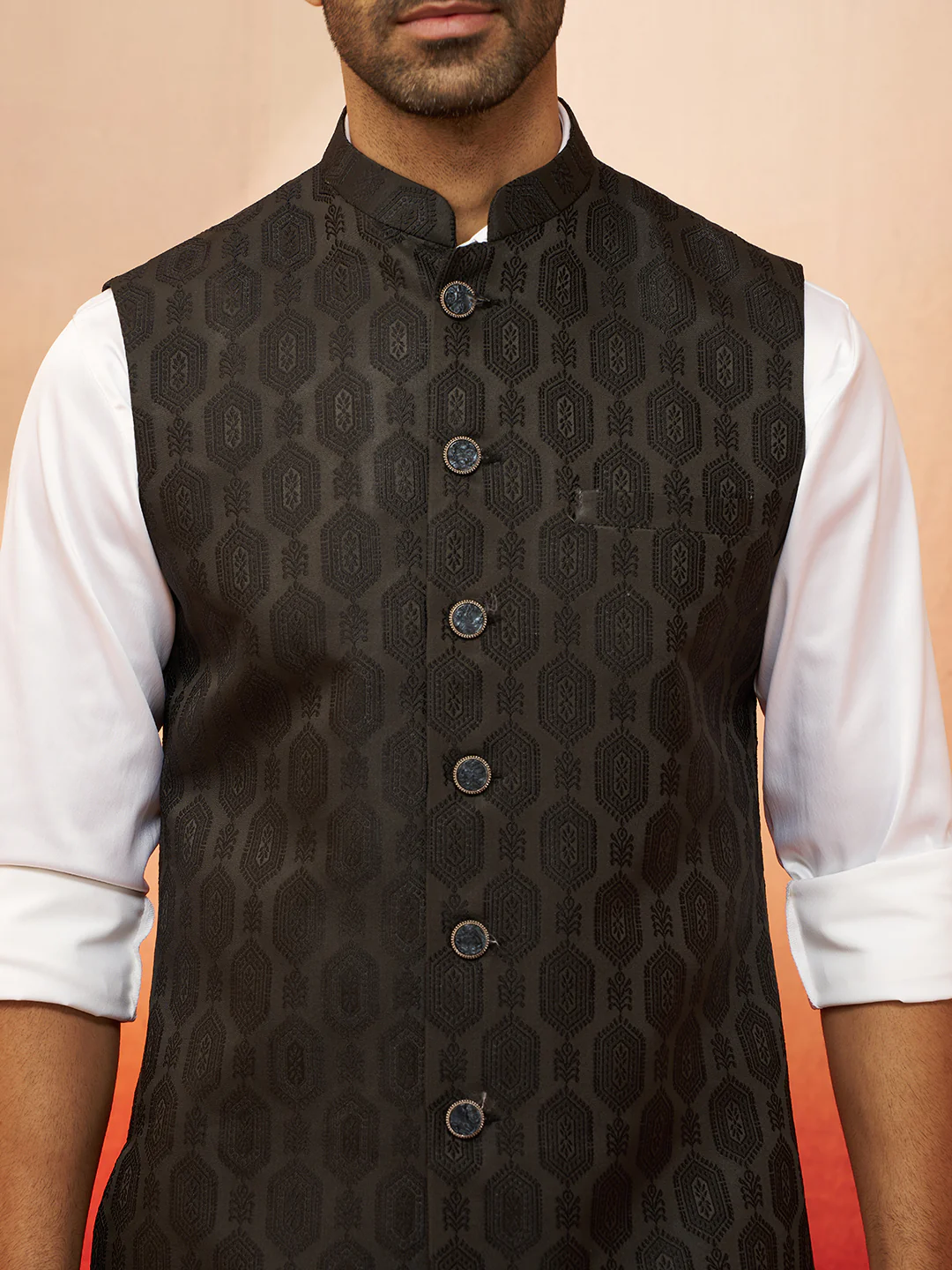 Vastramay Men Black Silk Nehru Jacket - Image 2