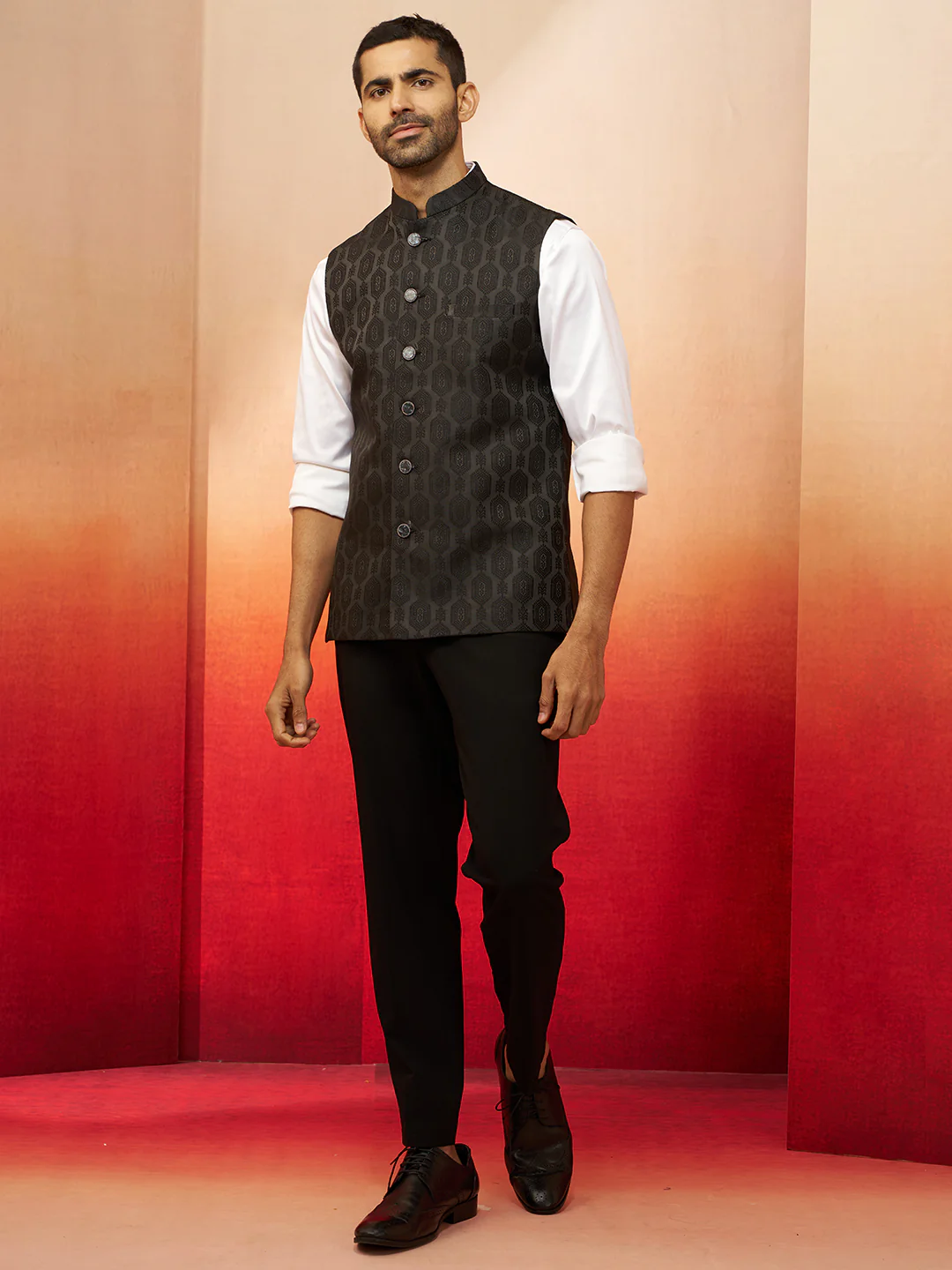 Vastramay Men Black Silk Nehru Jacket - Image 3