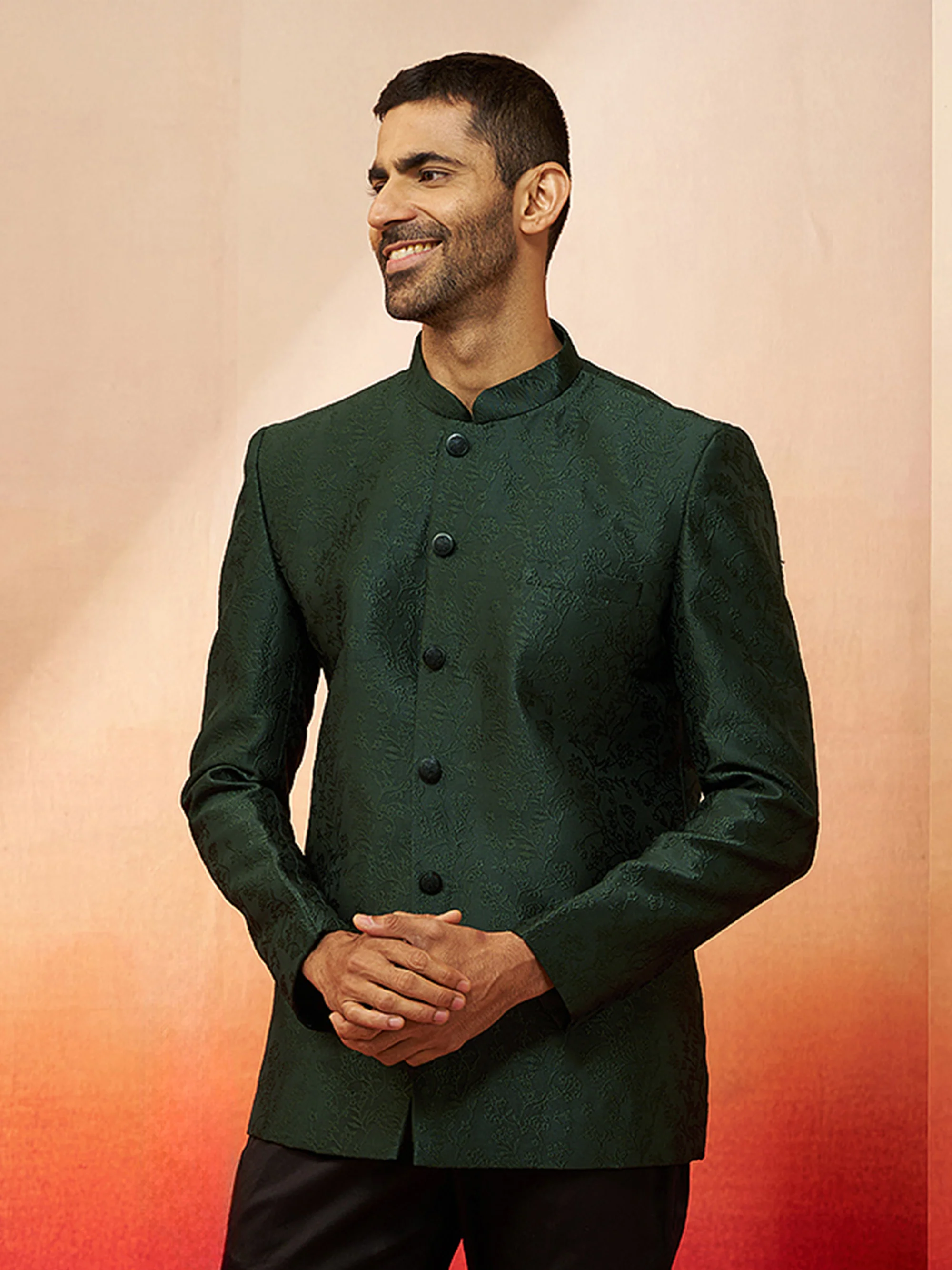 Vastramay Men Bottle Green Silk Jodhpuri - Image 4