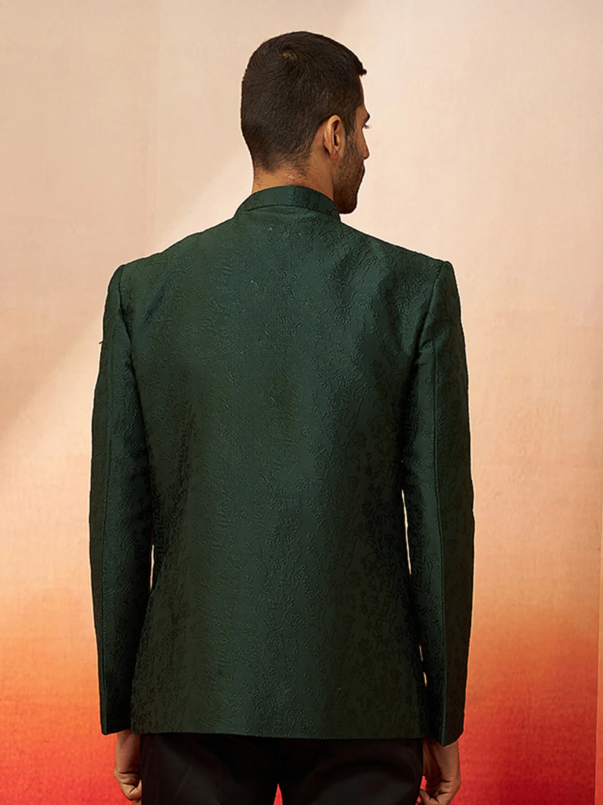 Vastramay Men Bottle Green Silk Jodhpuri - Image 5