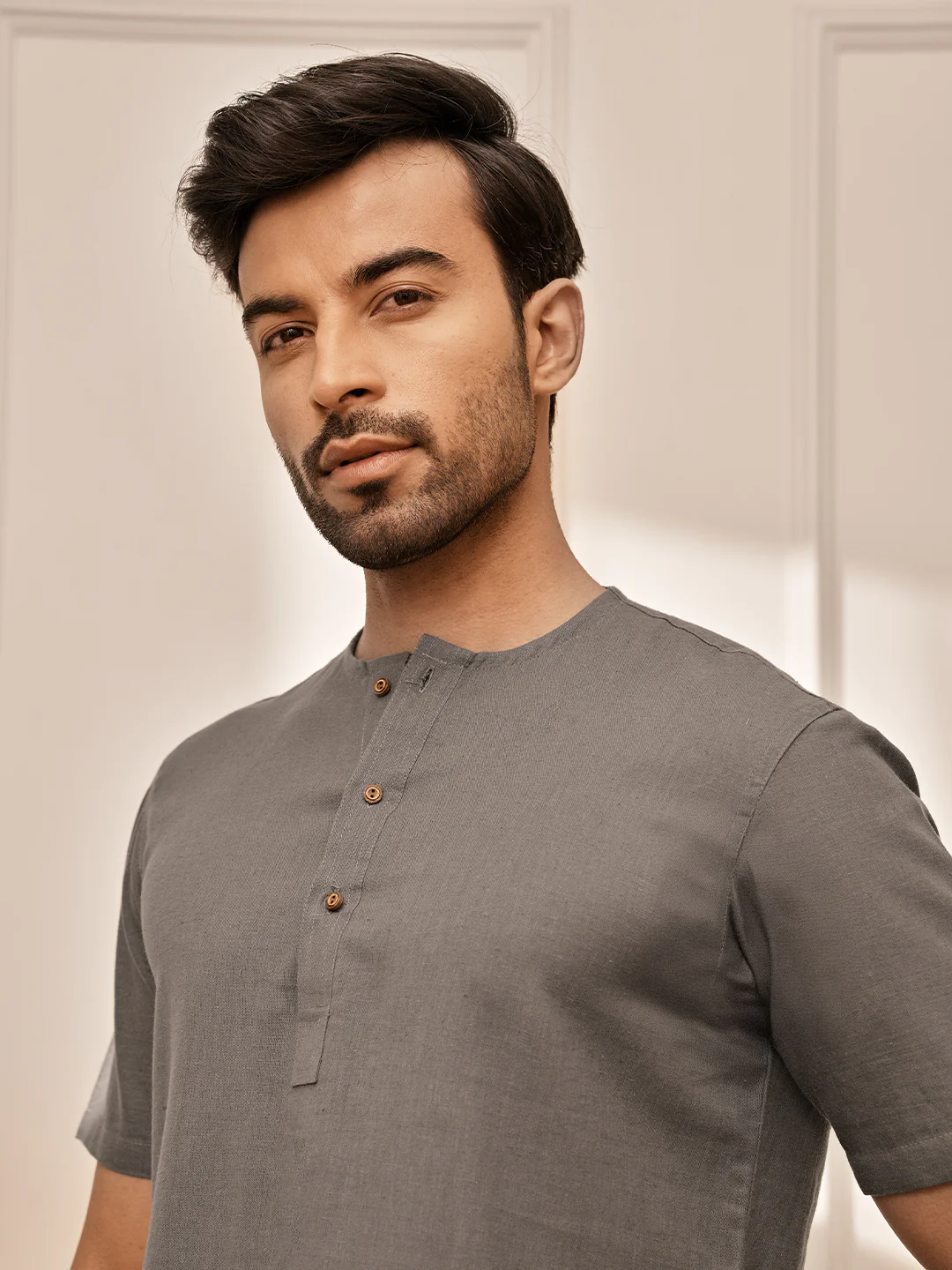 Men Mud Brown Cotton Flex Yoga Kurta - Image 2