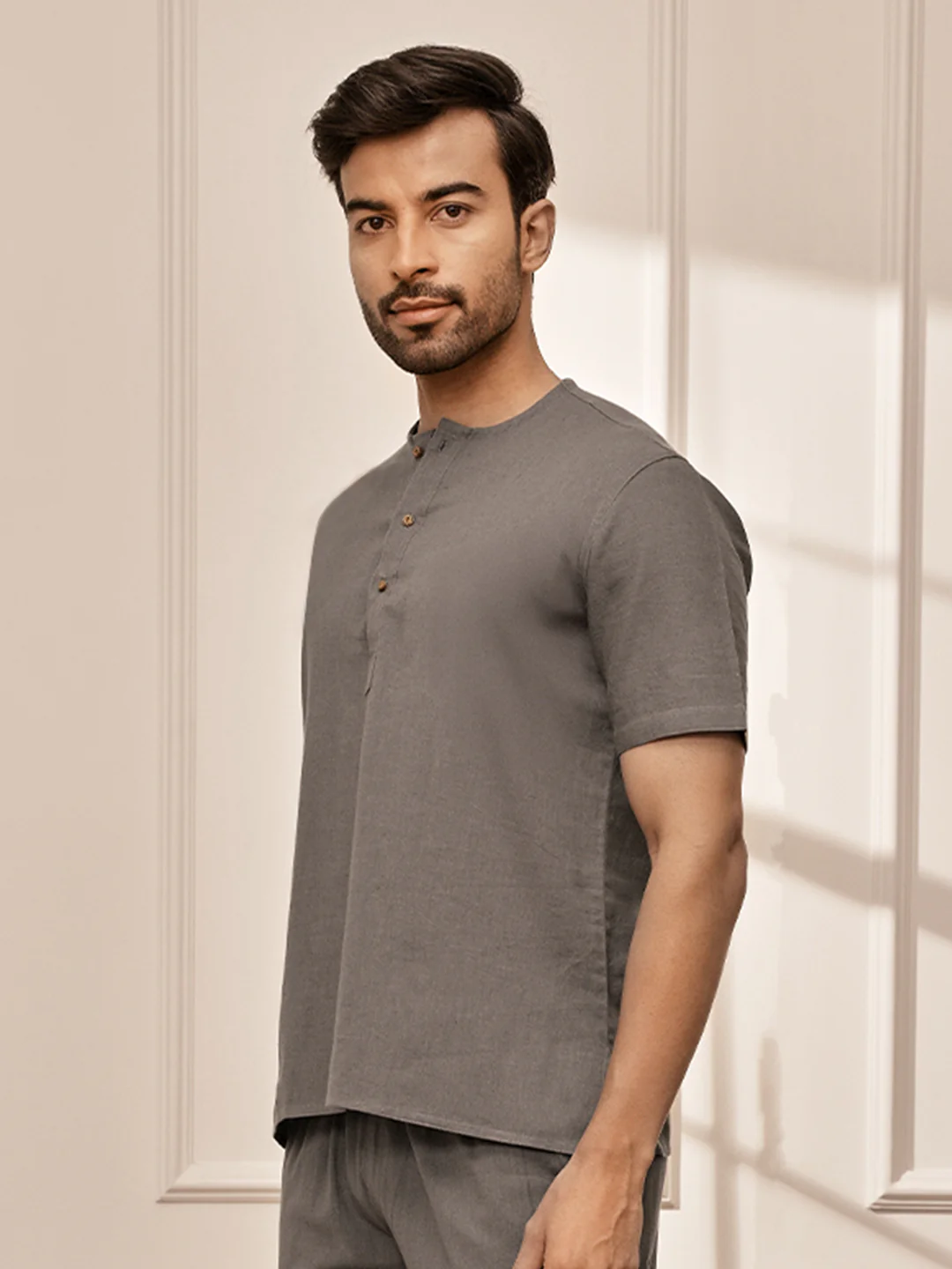 Men Mud Brown Cotton Flex Yoga Kurta - Image 3