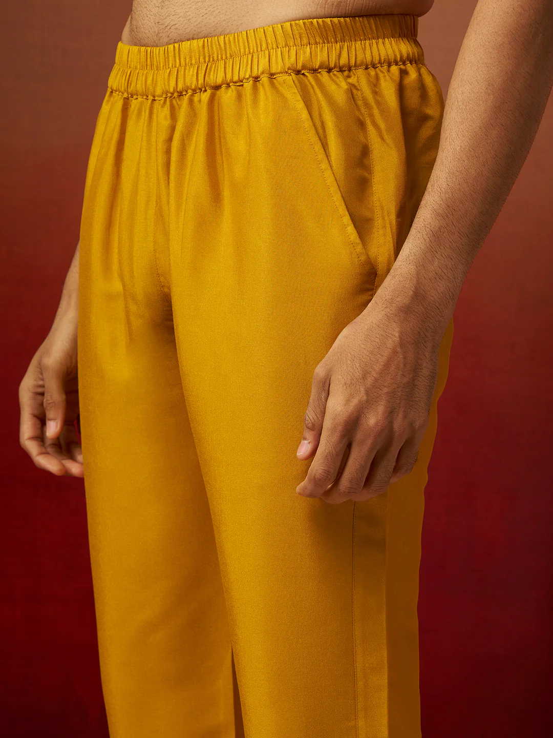 Men Mustard Silk 3-Piece Nehru Jacket Set - Image 6