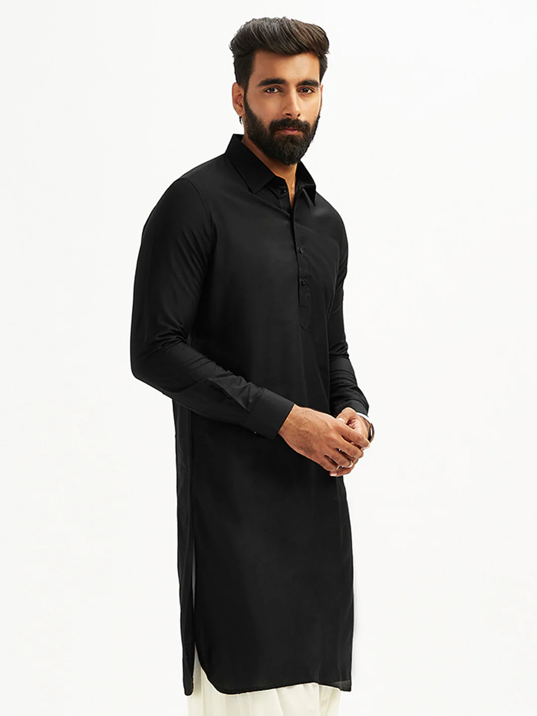 Men's Black And White Viscose Pathani - Image 5