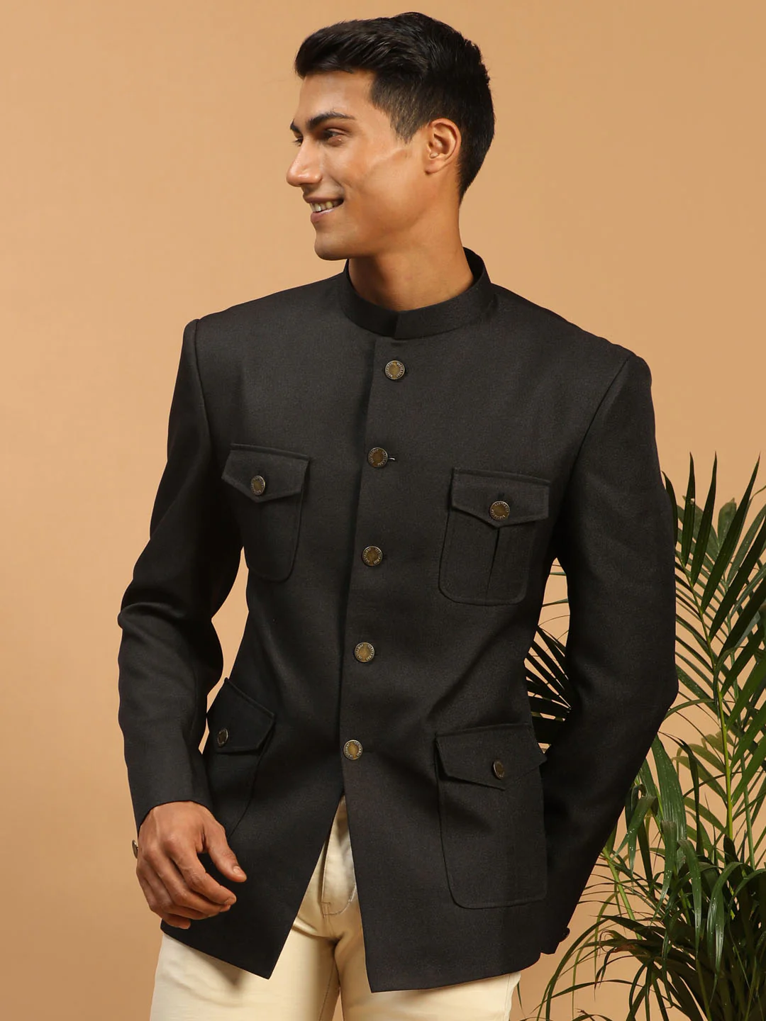 Men's Black Four Pockets Jodhpuri - Image 2