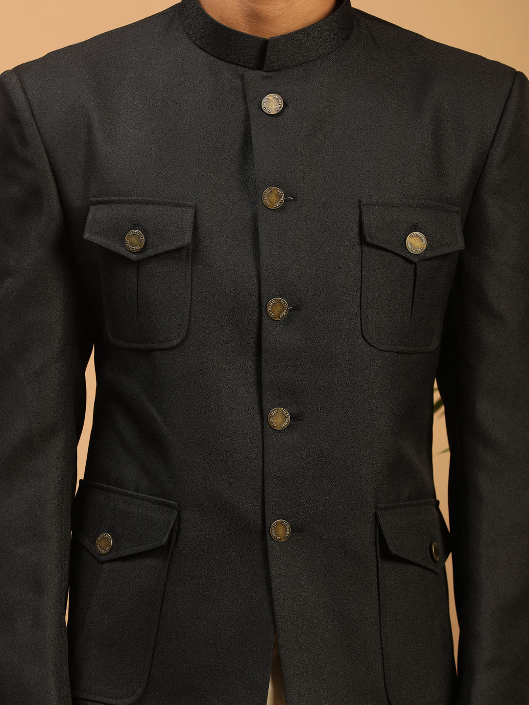 Men's Black Four Pockets Jodhpuri - Image 4