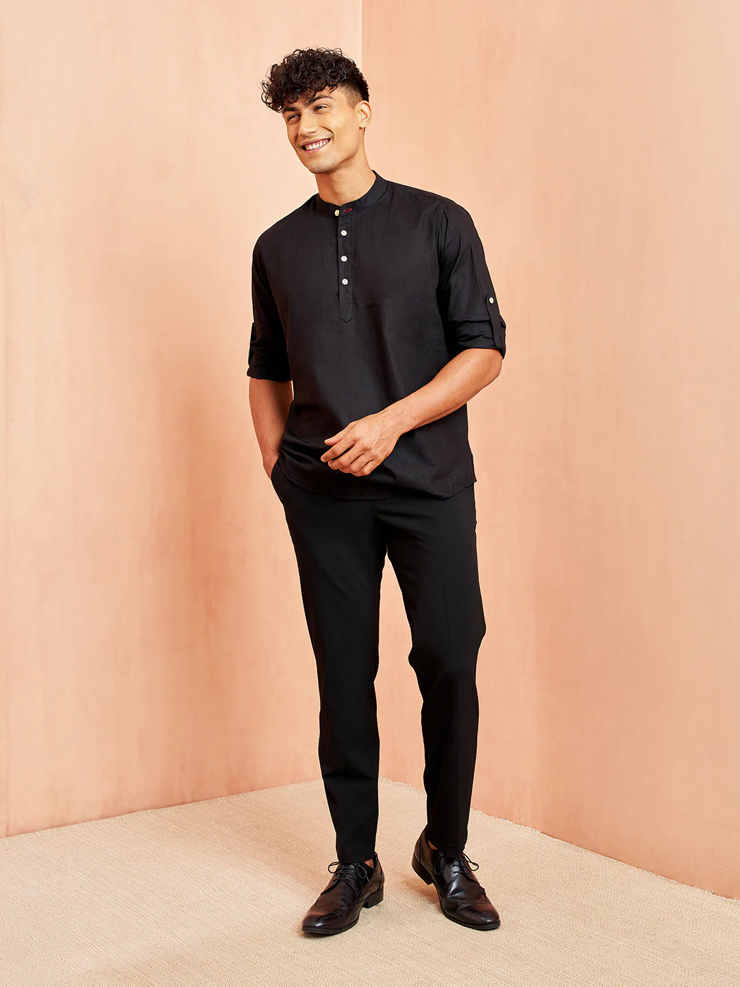 Men's Black Short Cotton Kurta - Image 6