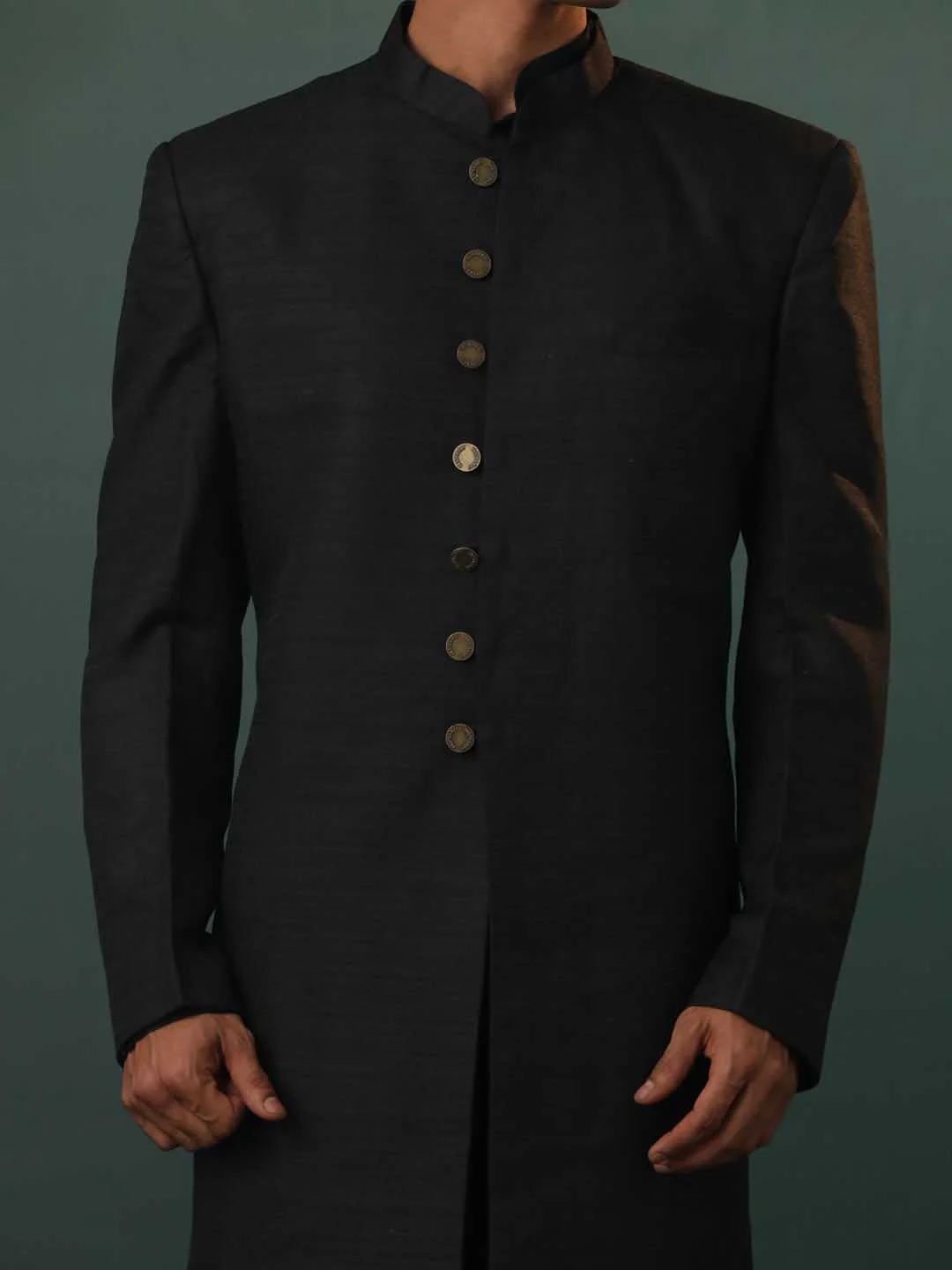 Men's Black Sherwani With Kurta Pant Set - Image 4