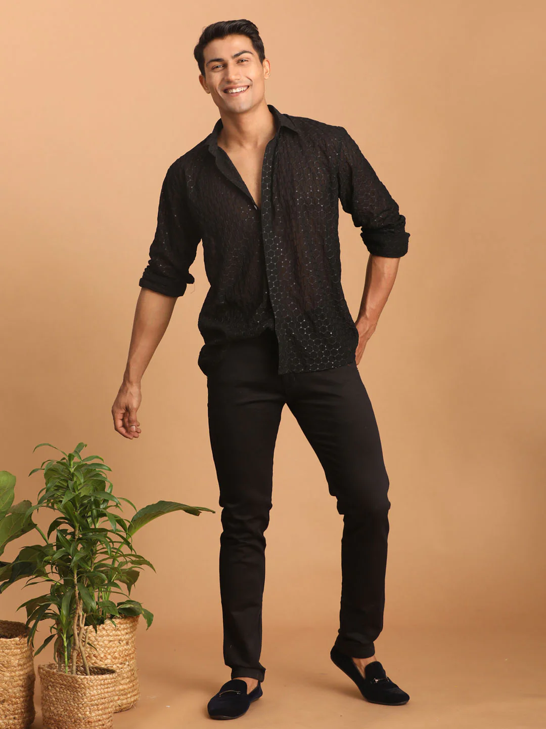 Men's Black Fancy Sequined Shirt - Image 6