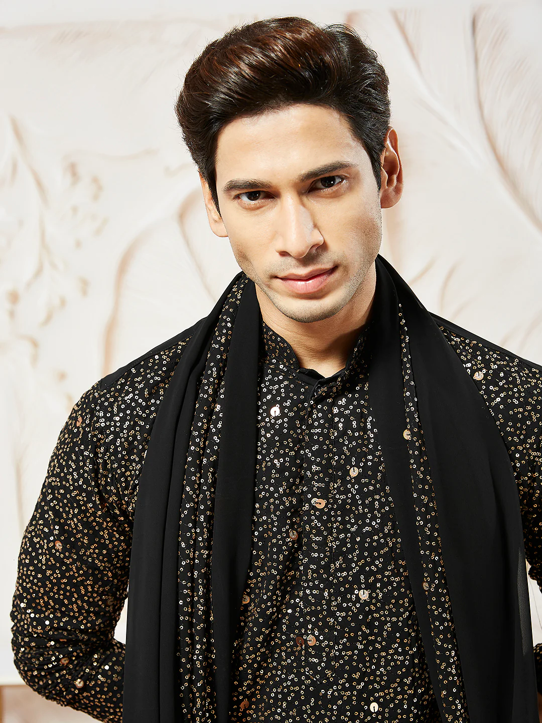 Men's Black Georgette Kurta Patiala And Dupatta Set - Image 3