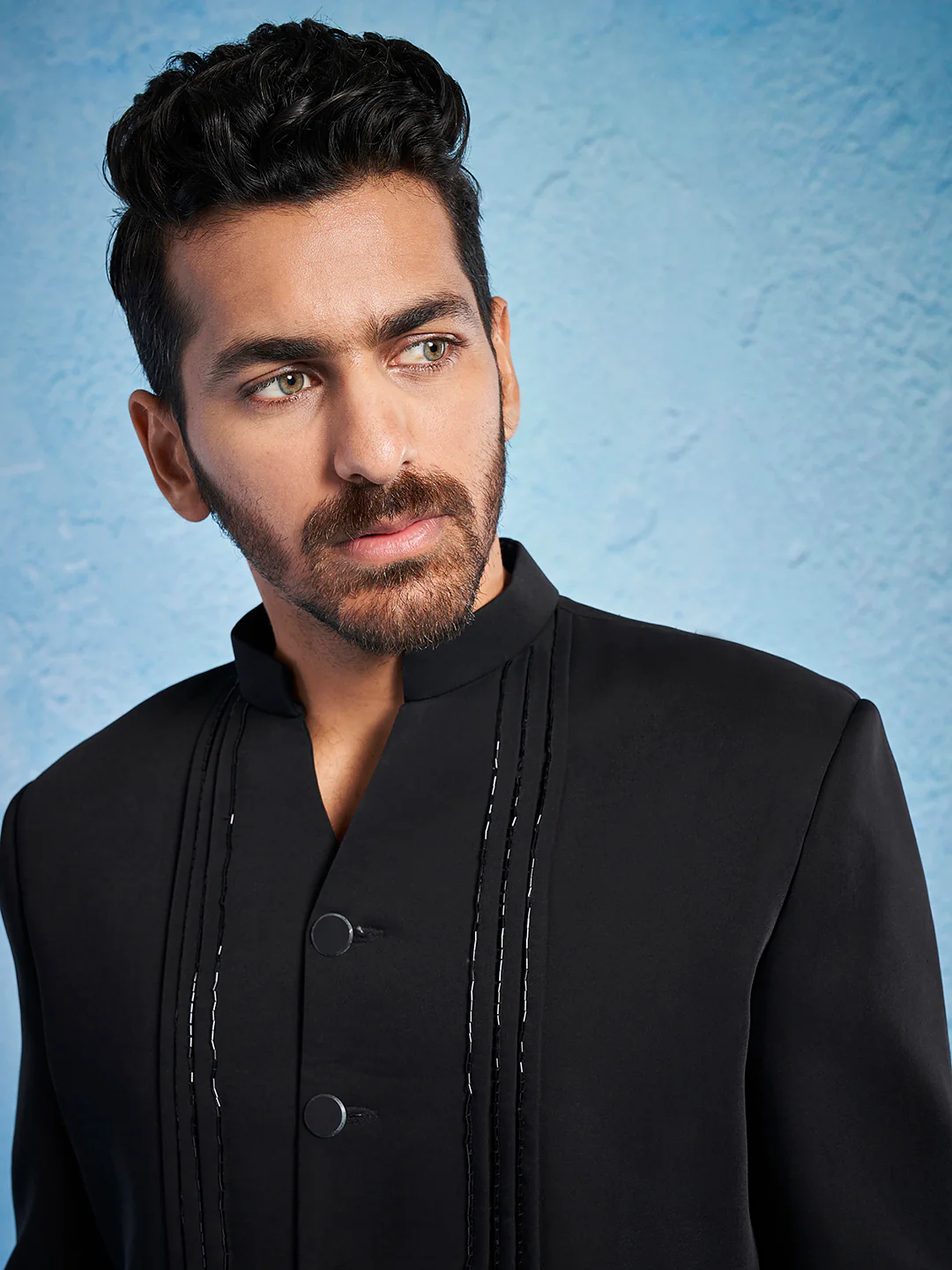 Men's Black Imported Suiting Jodhpuri And Pant Set - Image 3