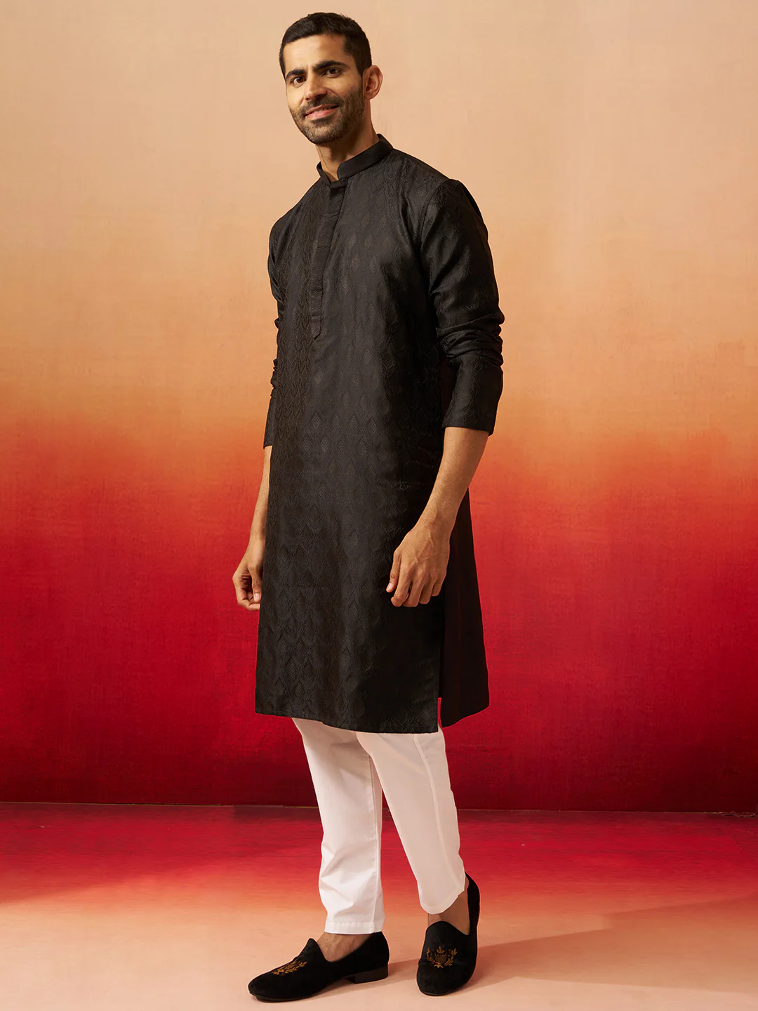 Men's Black Jacquard Kurta with Pyjama - Image 4